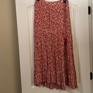 Abercrombie & Fitch Red Floral Midi Skirt
